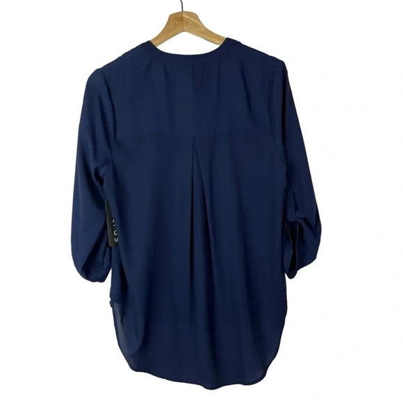 Boutique Citrus Navy Blue V-Neck Roll Tab Long Sleeve Blouse M - Picture 2 of 4